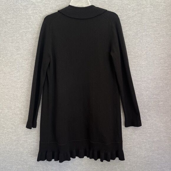 Peck & Peck Wool Cashmere Cardigan Sweater Size M Black Ruffles Frills Longline - Picture 8 of 12